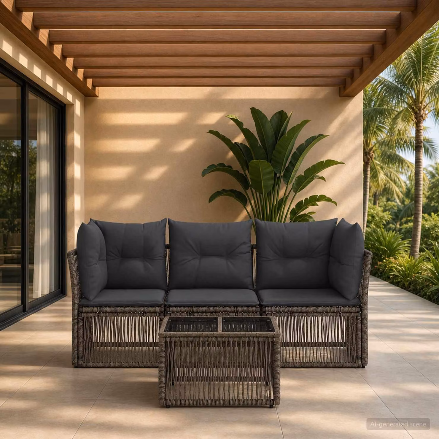 Maison Exclusive - Set da giardino composto da 4 pezzi, divano in rattan sintetico, colore grigio