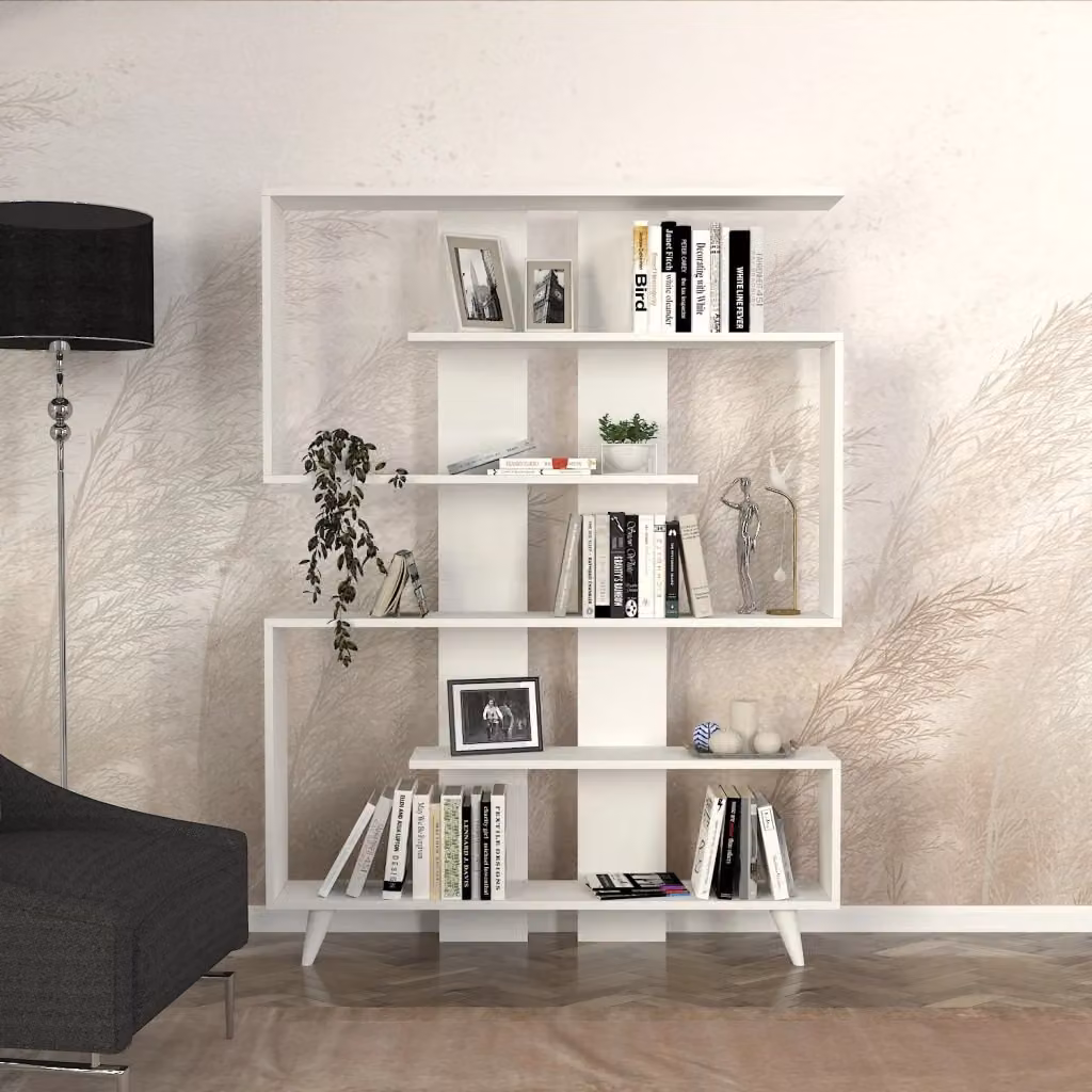 Libreria moderna in legno Rain Hanah Home Bianco L 120 cm x P 20 cm x H 162 cm – 2