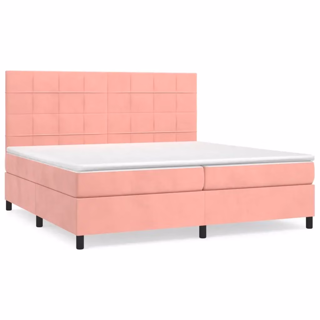 Letto matrimoniale ibrido vidaXL con struttura in legno e rivestimento in velluto rosa e bianco, L/P/H: 200 x 200 x 128 cm – 2