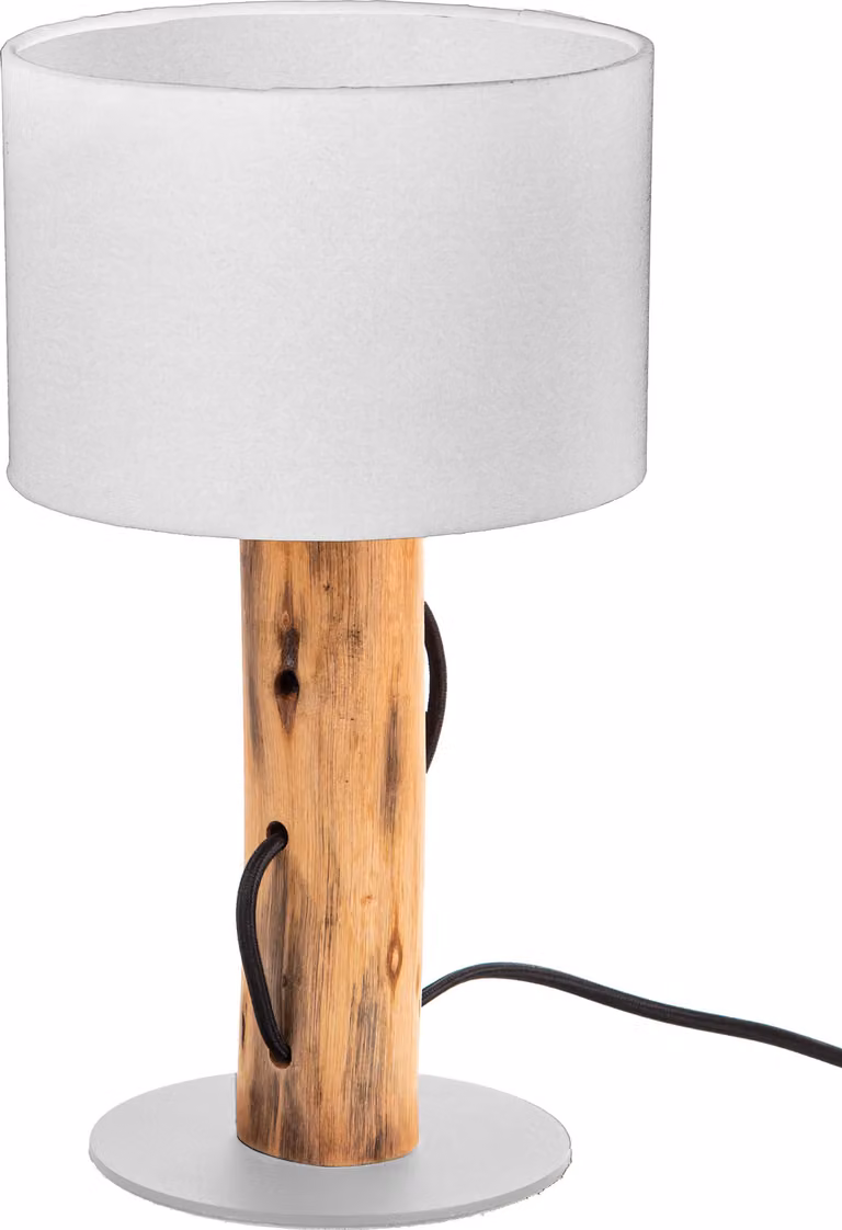 Lampada da tavolo, legno marrone, paralume bianco, E14, H 32 cm