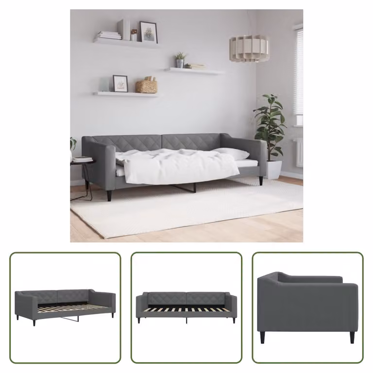 The Living Store Letto da giorno grigio scuro 90x200 cm in tessuto