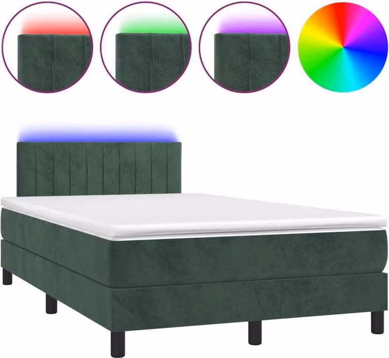 Letto a Molle con Materasso e LED Verde Scuro 120x200cm Velluto