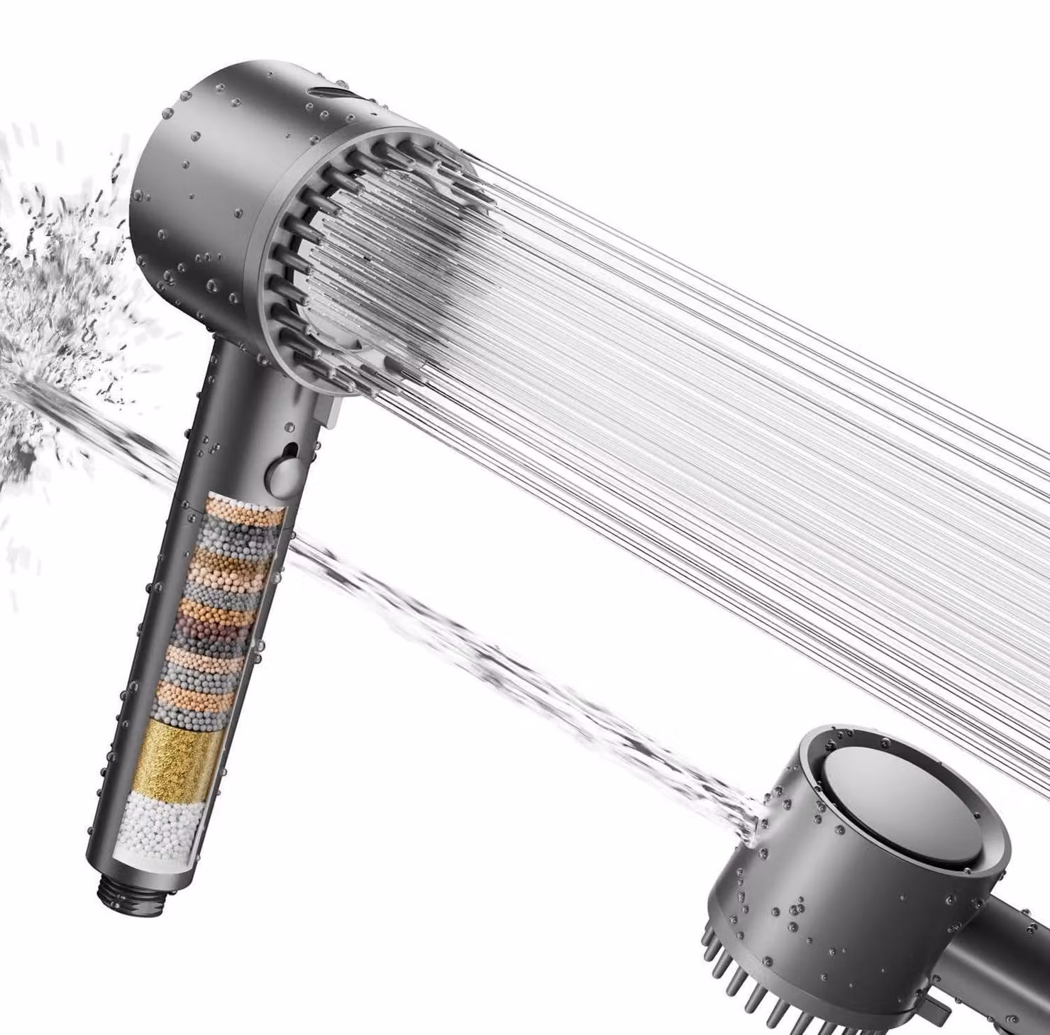 Pistola a mano con filtro a 20 livelli, colore grigio, 5 tipi di getto, alta pressione, a risparmio idrico