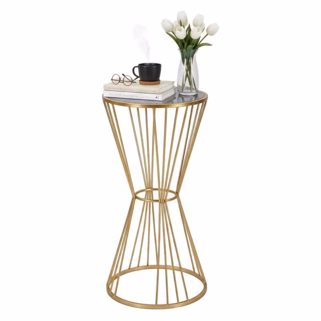 Tavolino da salotto Agnes DMORA, Tavolo basso moderno in vetro e metallo, Oro, L/P/H: 40 x 40 x 80 cm – 2