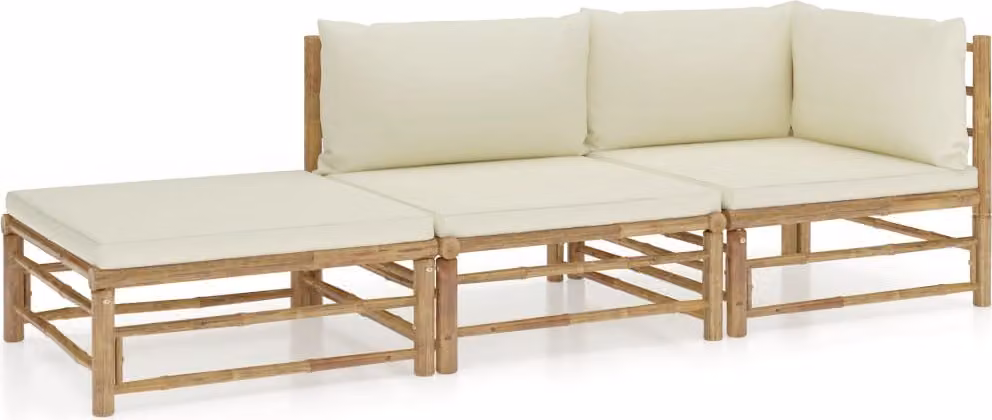 Maison Exclusive - Set da giardino a 3 pezzi con cuscini color bianco crema in bambù