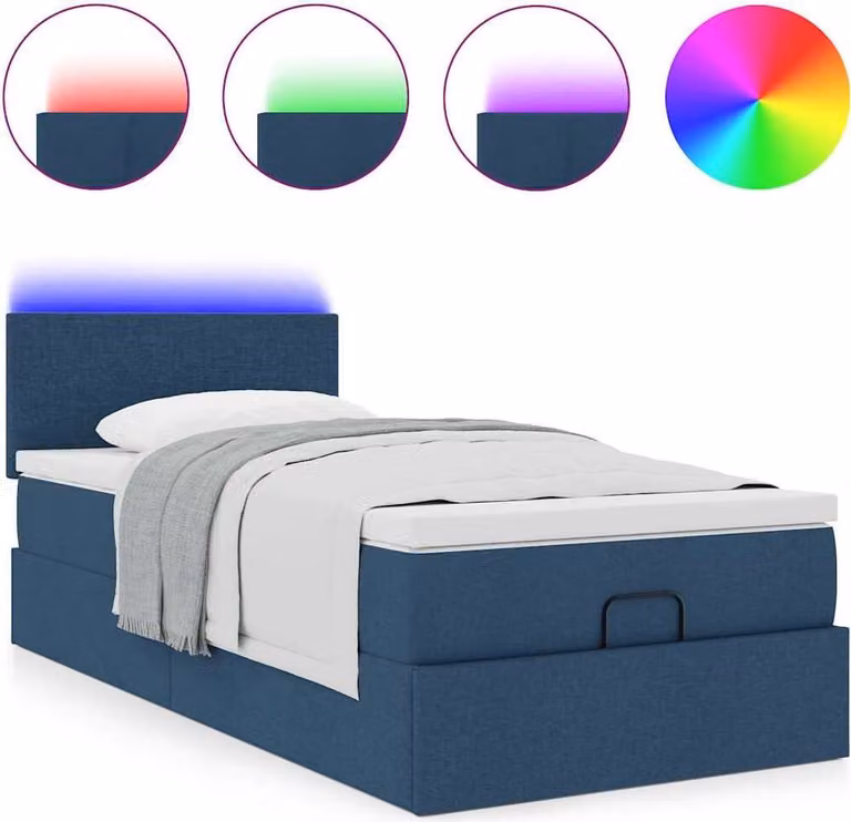 Struttura Letto Pouf con Materasso Blu 90x190 cm in Tessuto