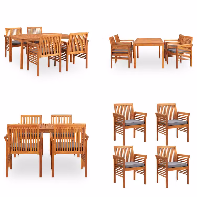 vidaXL Gruppo da pranzo da giardino 5 pezzi con cuscini in legno massiccio di acacia - Gruppo da pranzo - Gruppi da pranzo - Tavolo e sedie da pranzo - Tavoli e sedie da pranzo