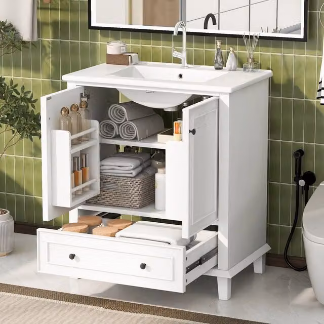 Mobile da bagno con lavabo - Xylo - 76x46x87cm - Bianco - Resistente all'umidit??, grande spazio di stoccaggio, lavabo in ceramica integrato