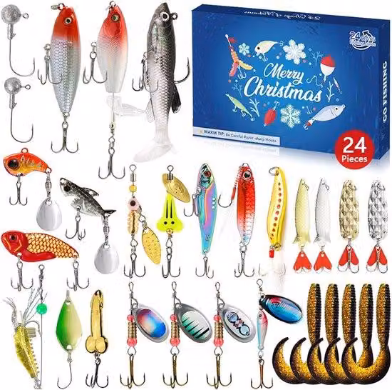 Calendario dei pesci - Calendario ricaricabile con pesci - Confezione da 24 giorni - Adatto a pescatori, adulti e ragazzi - Regalo di Natale 2025