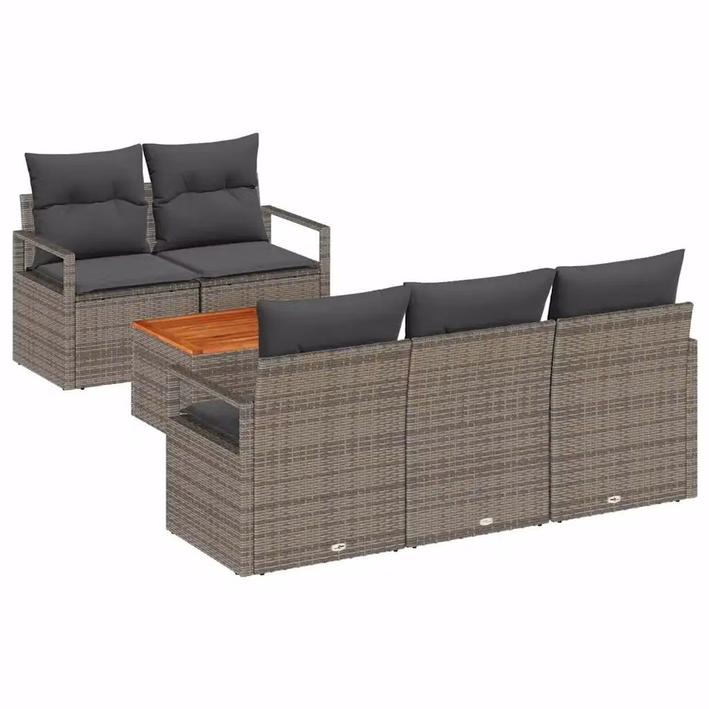 Set Divano da Giardino a L con Tavolino vidaXL in Polyrattan Grigio, 6 Pezzi con Cuscini – 2