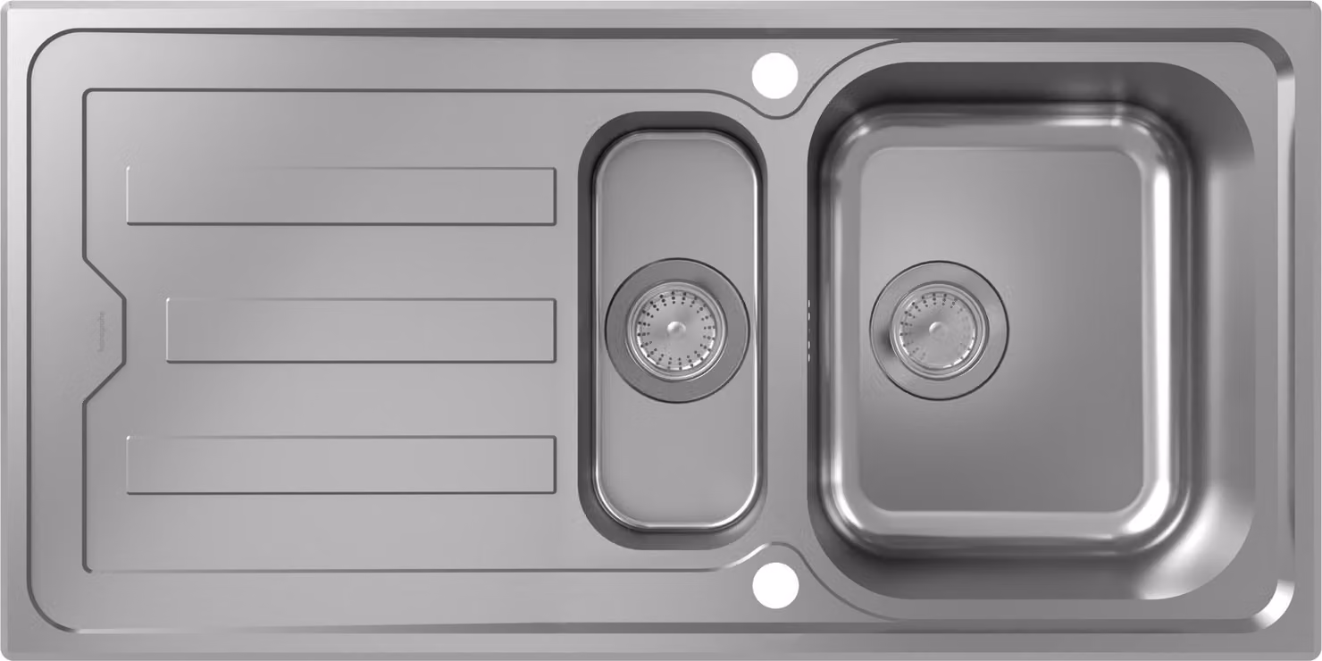 hansgrohe S44 Evier encastré 342/145, acier inoxydable, avec égouttoir, 2 bacs, 1000x500mm, 43366800, 43366800