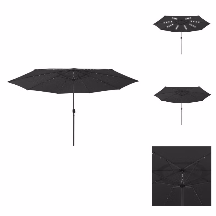 vidaXL Ombrellone con luci LED e palo in metallo 400 cm nero - Ombrelloni e tende da sole