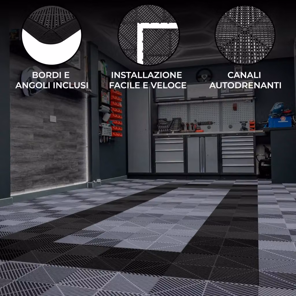 Piastrelle ventilate antiscivolo MONSTER SHOP in plastica per garage e officine, grigie e nere, L/P: 600 x 600 cm – 2