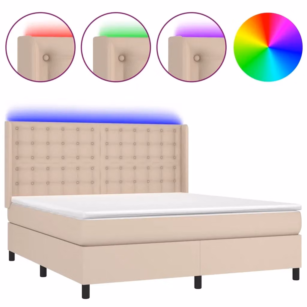 Letto con contenitore a molle e illuminazione LED vidaXL, colore Cappuccino, L/P: 180 x 200 cm – 2