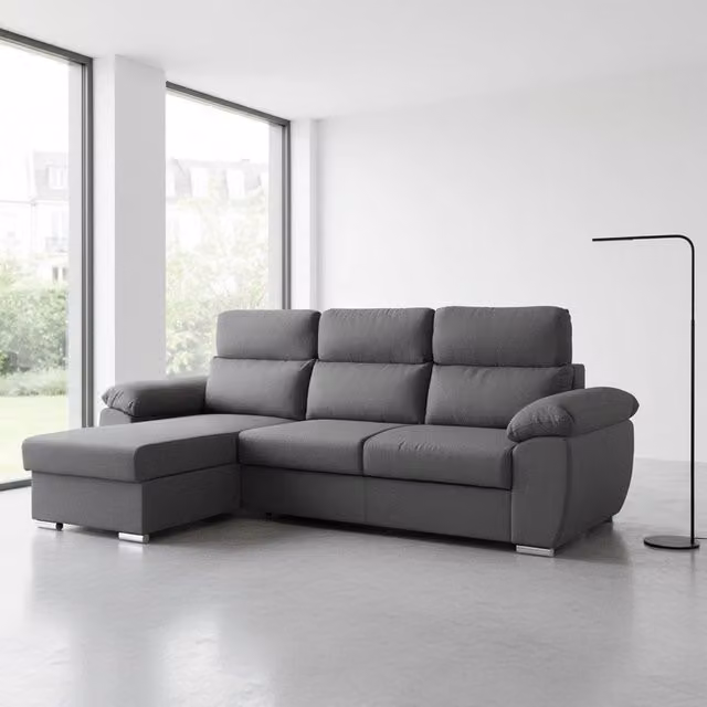 Divano con penisola contenitore grigio ComoII Twist20 con funzione letto e poggiatesta regolabile L/P/H: 265 x 166 x 91 cm