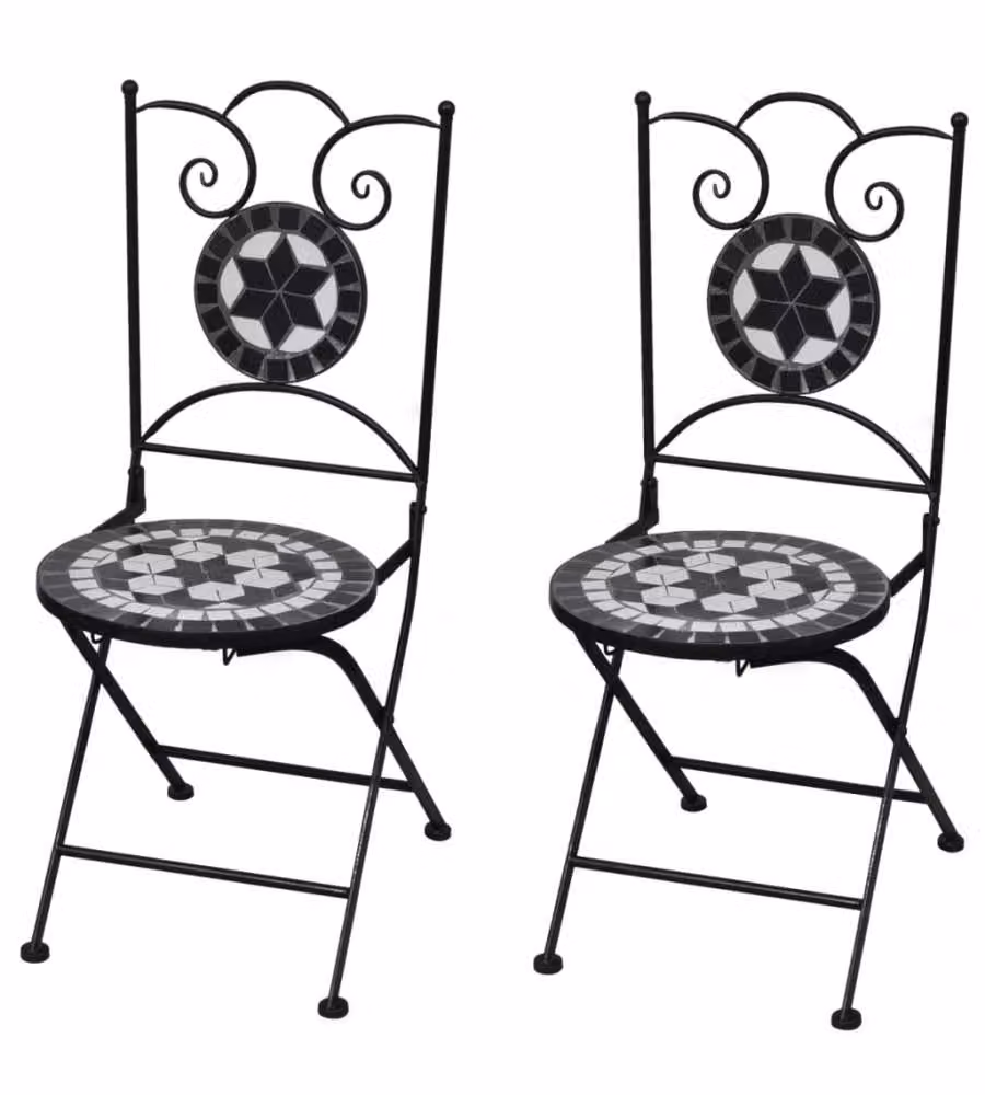 Sedie da Bistrot Pieghevoli 2 pz in Ceramica Nero e Bianco
