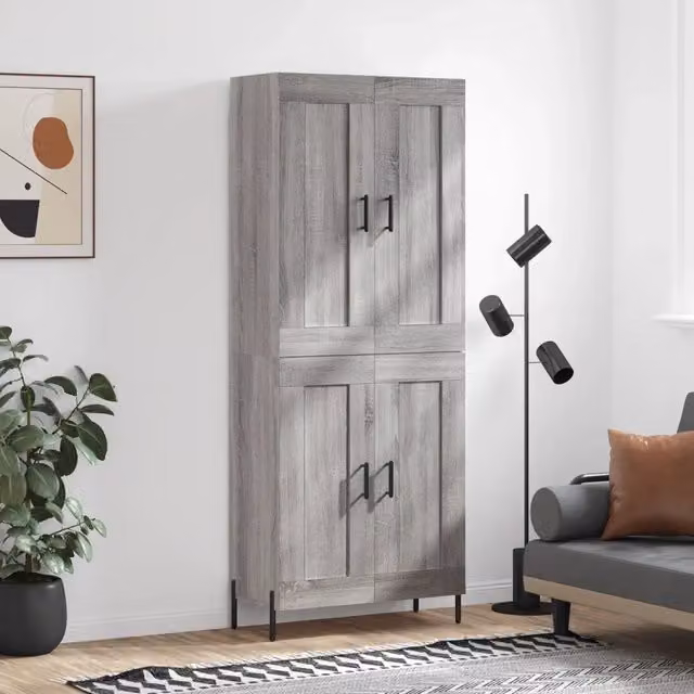 Credenza moderna vidaXL in legno e metallo grigio L: 69,5 cm, P: 34 cm, H: 180 cm