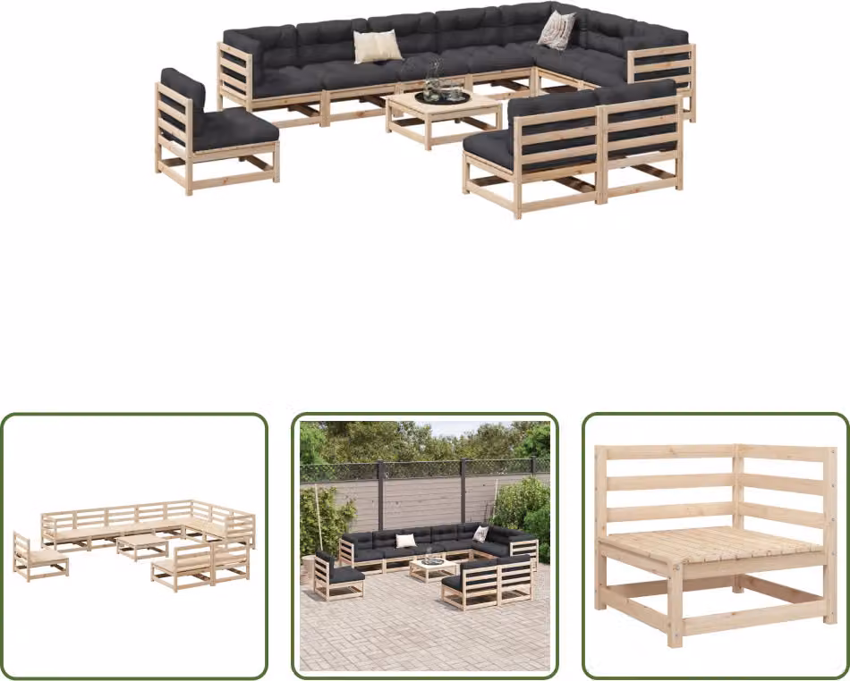 The Living Store Set di divani da giardino in pino massiccio da 11 pezzi