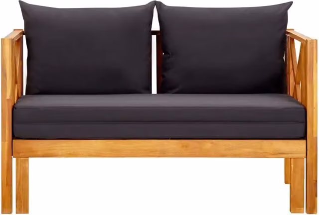 Panca da giardino a 2 posti vidaXL in legno di acacia oliato con cuscini grigi L: 122 cm, P: 66 cm, H: 68,5 cm