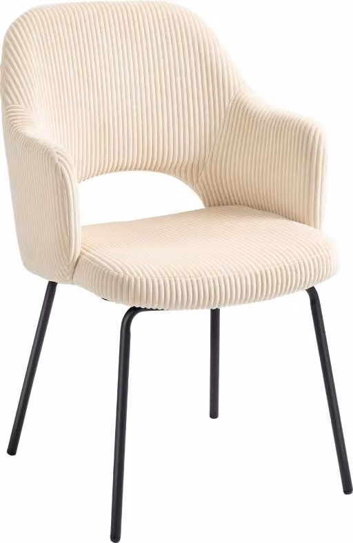 Sedia da pranzo Fortuna Lai, rivestimento in velluto a coste, forma a scodella, gambe in metallo, piedini imbottiti, beige