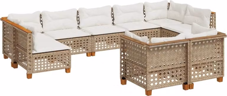 Set Divano da Giardino 9 pz con Cuscini Beige in Polyrattan