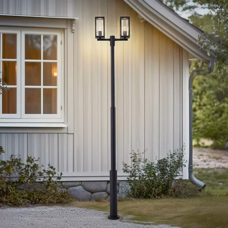 Lucande lampada da esterno Siveta, 240 cm, a 2 luci, nera, E27, IP65 Siveta Lucande, dimmerabile, Nero, Alluminio