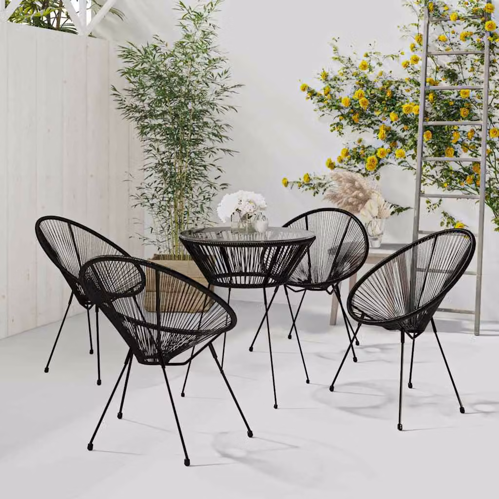 Set da Pranzo per Giardino vidaXL in Polyrattan e Vetro Nero 5 pz