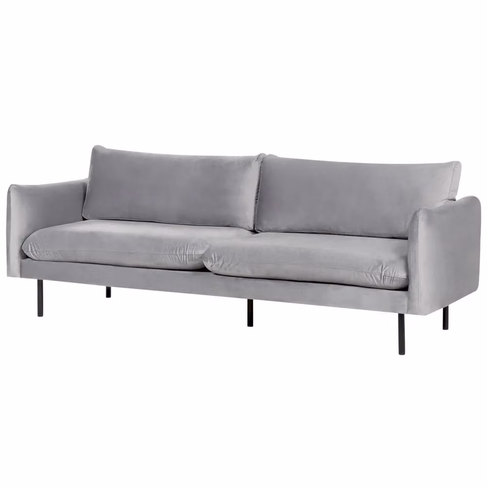 Divano moderno a 3 posti BELIANI in velluto grigio con struttura in legno e gambe nere L: 220 cm, H: 86 cm, P: 84 cm – 2