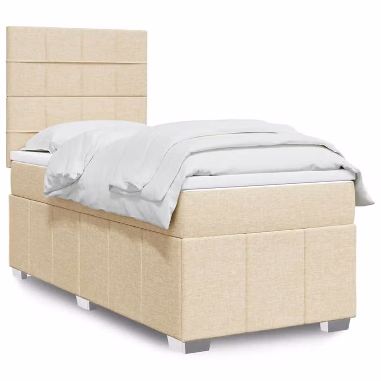 vidaXL Giroletto a Molle con Materasso in Tessuto Beige e Bianco, L/P/H: 90 x 200 cm