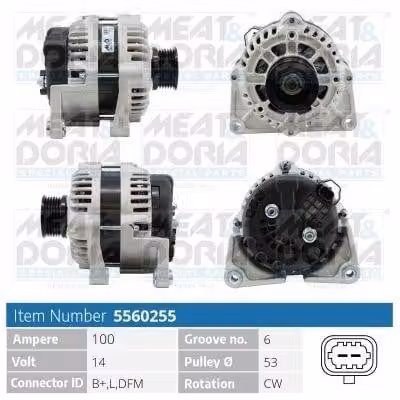 MEAT & DORIA 5560255 Alternatore 100 A 14 V per OPEL Astra J Sports Tourer (P10), ASTRA J ZAFIRA TOURER C (P12) e CHEVROLET CRUZE