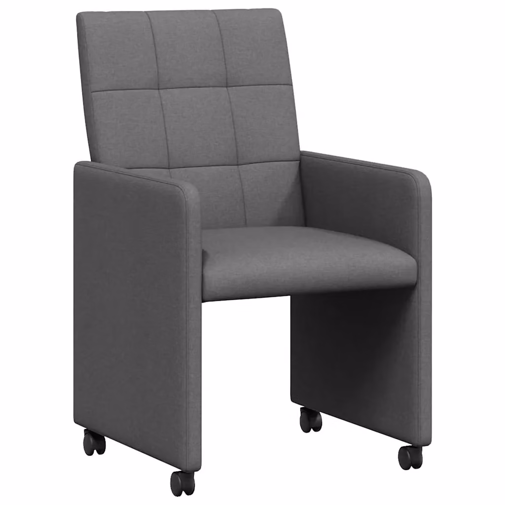 Set di 2 sedie da pranzo vidaXL con ruote e braccioli in tessuto grigio scuro, L: 58 cm, P: 65 cm, H: 94 cm – 2