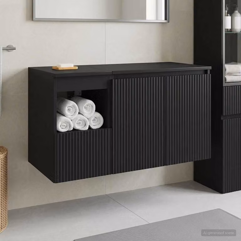 Set di mobili da bagno moderno vidaXL in 2 pezzi nero opaco con mobile lavabo e pensile a parete