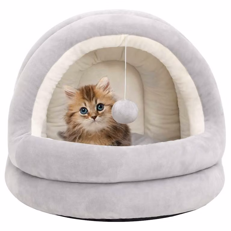 vidaXL Letto per Gatti con Giocattoli Integrati, Grigio e Beige, L/P/H: 50 x 50 x 45 cm