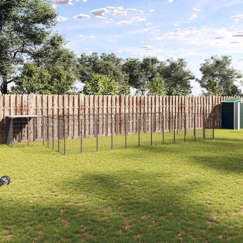 Gabbia per cani vidaXL in metallo nero e argento resistente alle intemperie per giardino
