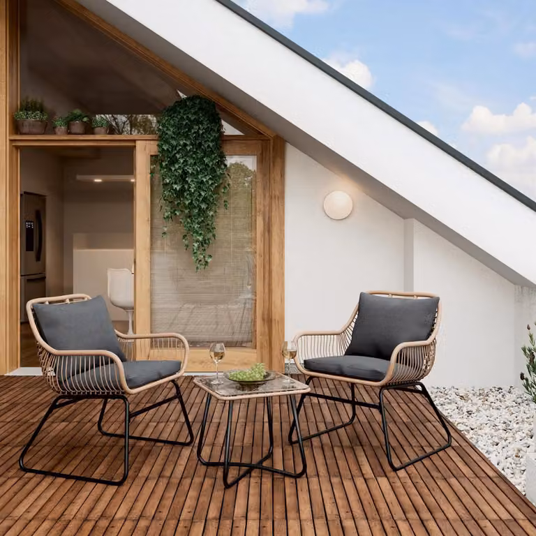Set di mobili da balcone Set di mobili da balcone Set da balcone Willmar, 3 pezzi, polyrattan, beige