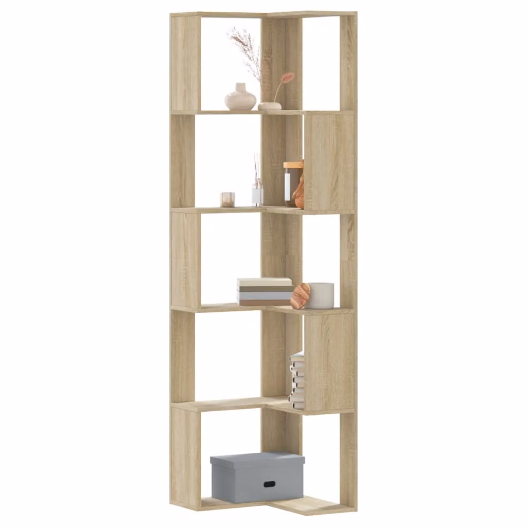 Libreria Angolare vidaXL con 5 Ripiani in Legno Rovere Sonoma, Colore Beige, L 50 x P 50 x H 179 cm