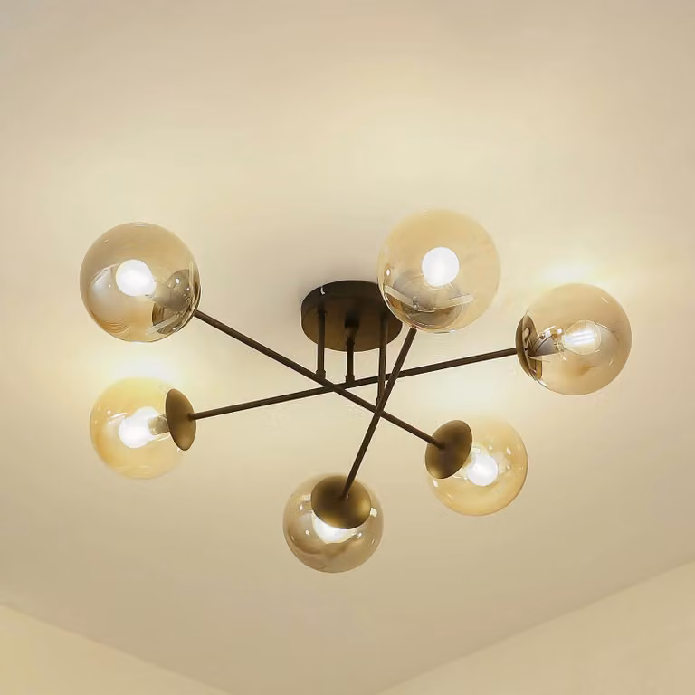 Plafoniera soffitto Isamer Lindby, dimmerabile, Nero, Soggiorno / Sala da pranzo, Metallo, Moderno, Plafoniera