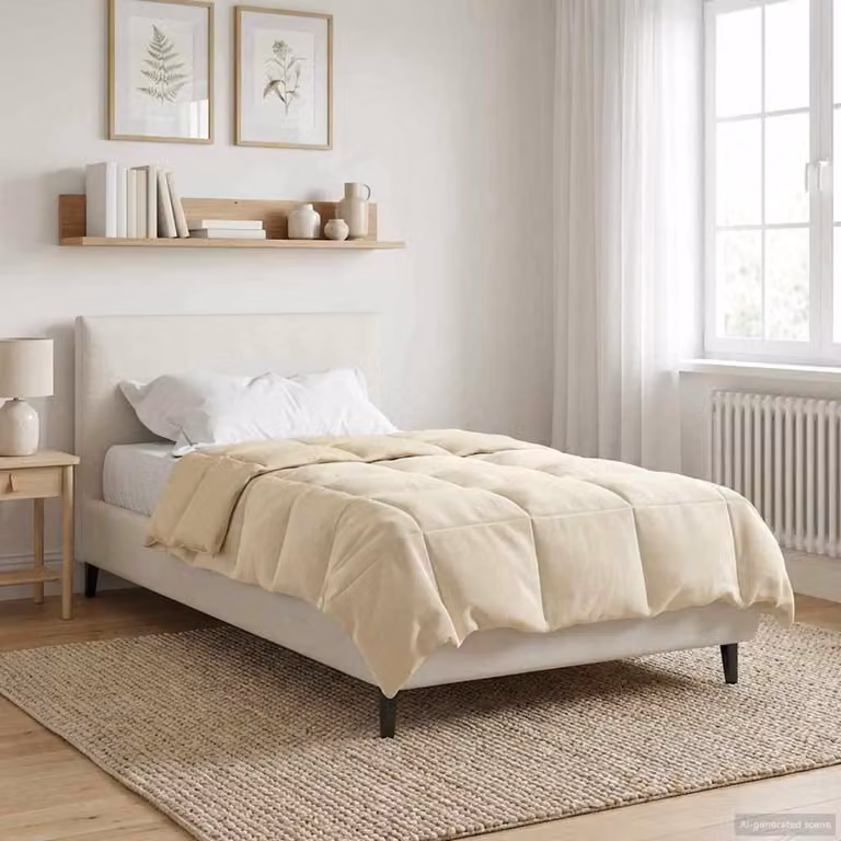 Piumino Letto Estivo vidaXL in Microfibra Traspirante e Reversibile, Beige, L/P/H: 155 x 220 cm