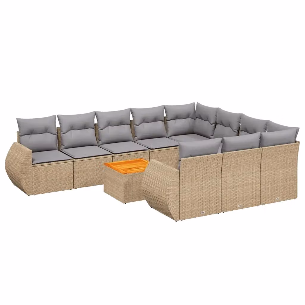 Set di divani da giardino VIDAXL in polyrattan con cuscini beige, 11 pezzi – 2