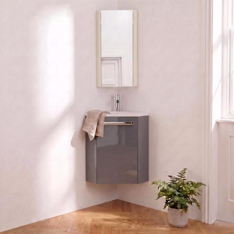 Set lavabo angolare sospeso SKINO con rubinetto e mobile angolare