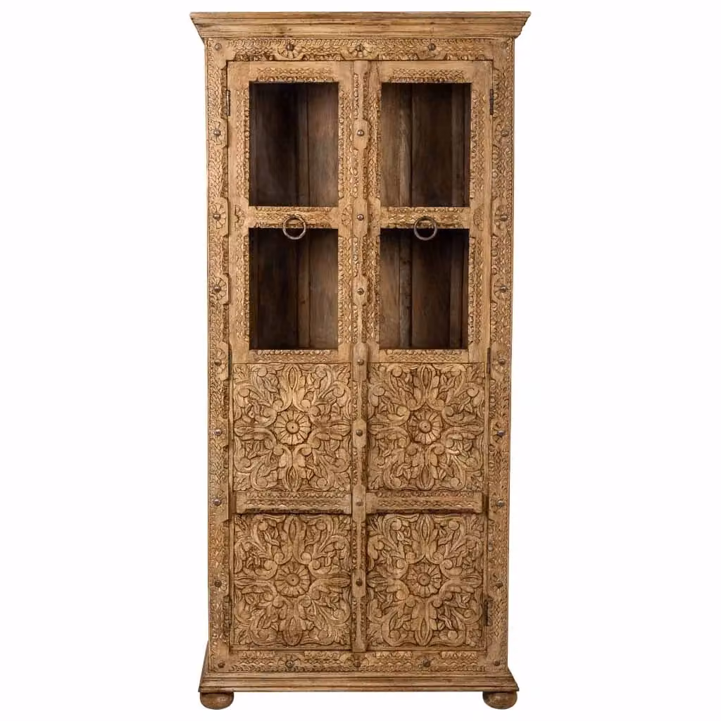 Vetrina Wanderlust Deco in legno di mango e vetro marrone con ante in vetro e ripiani interni L: 89 cm, P: 40 cm, H: 190 cm – 2
