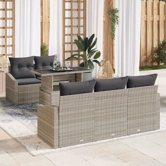 Set Divano da Giardino 6 pz Grigio chiaro polyrattan 3357655