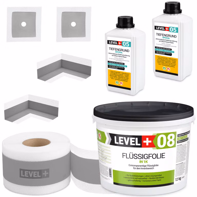 Kit di impermeabilizzazione Pellicola liquida 12 kg Nastro sigillante 10 mb Primer 2 l Livello+ SET56