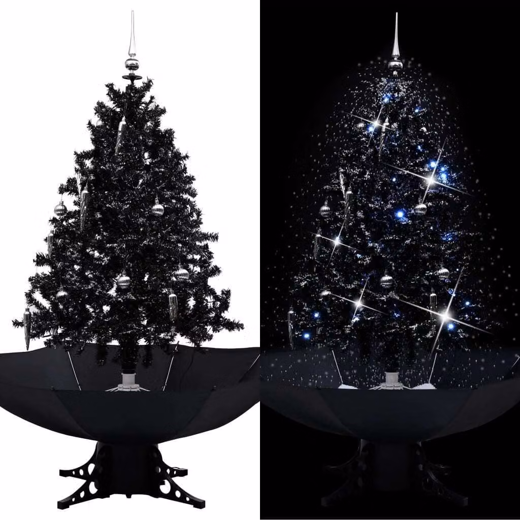 The Living Store Albero di Natale innevato con base ad ombrello nero 140 cm PVC