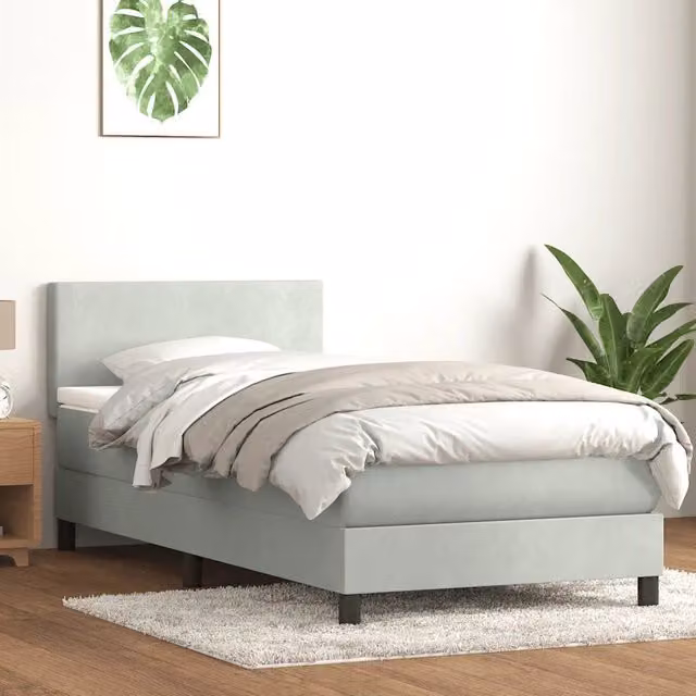 Letto con Giroletto a Molle e Materasso Ibrido vidaXL in Velluto Grigio e Bianco L/P/H: 223 x 90 x 88 cm
