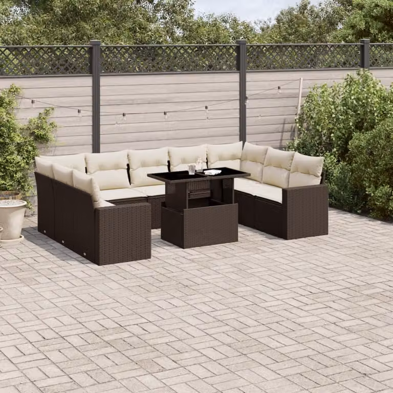 Maison Exclusive - Set Divani da Giardino 10pz con Cuscini in Polyrattan Marrone