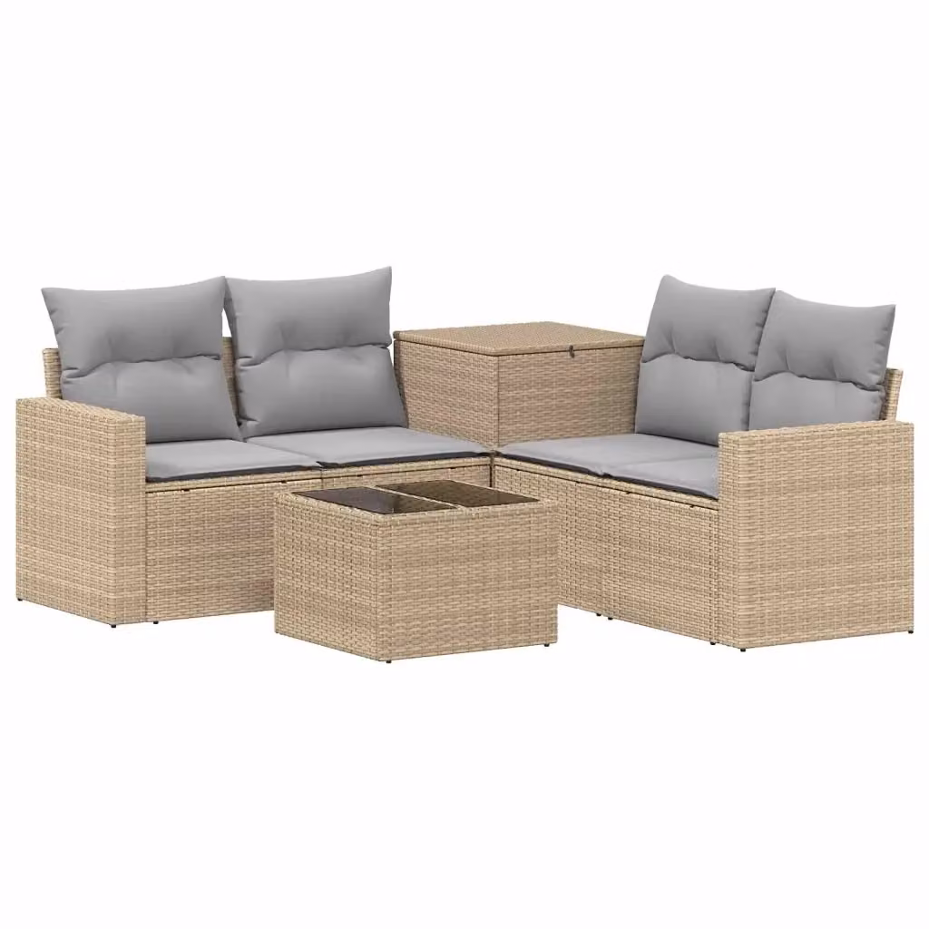 Set di divani da giardino vidaXL in polyrattan con tavolino da caffè, 6 pezzi, Beige e Grigio – 2