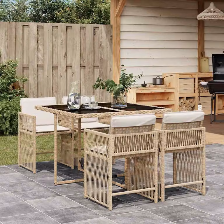 vidaXL Set da Pranzo da Giardino 5 pz in Polyrattan con Cuscini Beige e Piano in Vetro