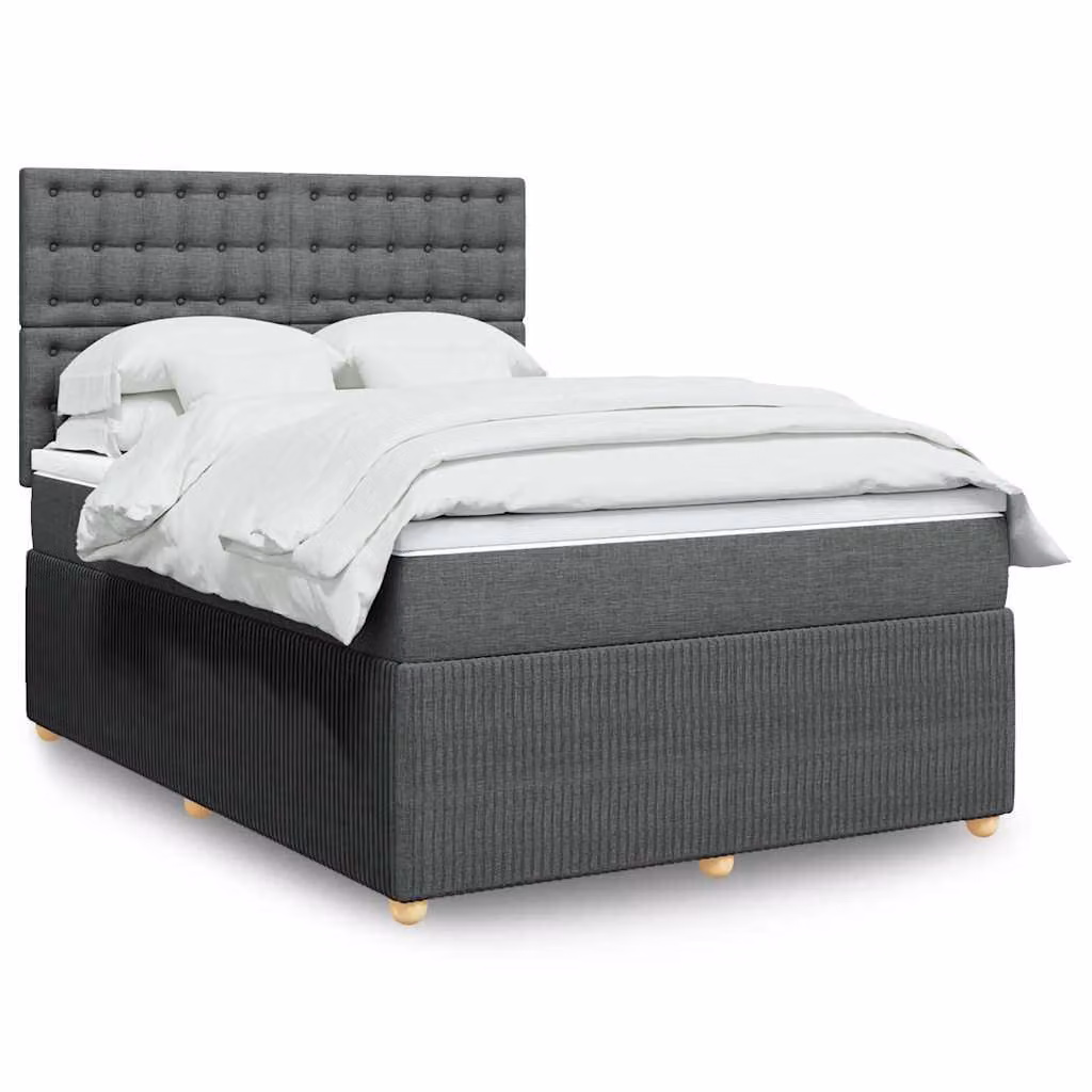 vidaXL Giroletto a Molle con Materasso Ibrido in Tessuto Grigio e Bianco, L: 140 cm, P: 200 cm