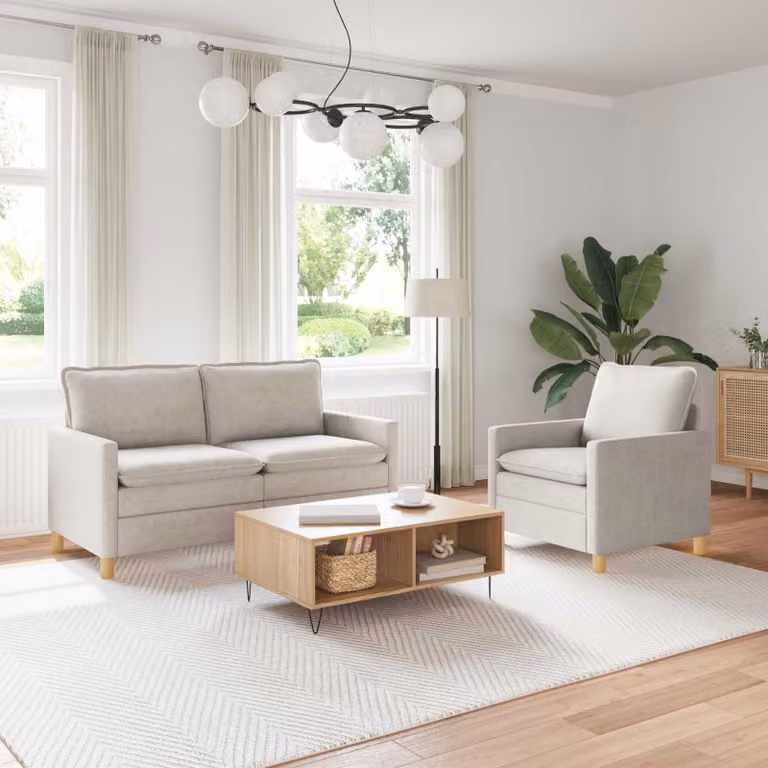 Set di 2 divani moderni vidaXL in tessuto beige con struttura in metallo e cuscini inclusi
